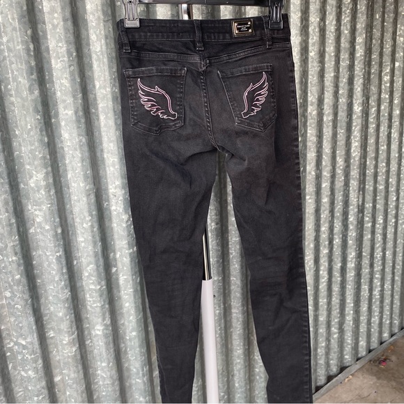 Philipp Plein Black Angel Wing Embroidered Jeggings Size 26 - Picture 6 of 7